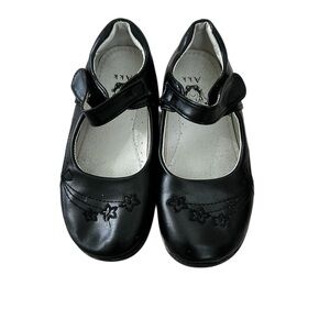 Stylish Black Kids School Shoes with Floral Design
